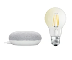 Komplektas- išmanusis garsiakalbis GOOGLE NEST + 6W SMART LED lemputė, E27