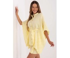 Komplektas šviesiai geltonas su diržu vasarai iš medvilnės