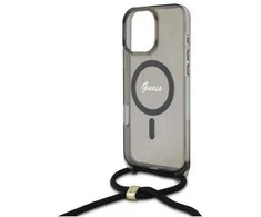 Guess GUHMP16LHCTSGNSK Apple iPhone 16 Pro 6.3" dėklas telefonui juodos spalvos Crossbody Cord Script MagSafe