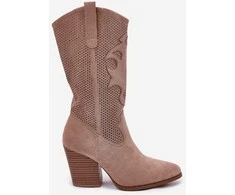 Kowbojaus stiliaus batai ant kulno, smėlio spalvos