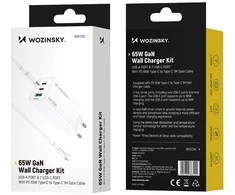 Wozinsky GaN 65W Charger su 2xUSB-C USB Ports su 65W CC kabelis – baltos spalvos