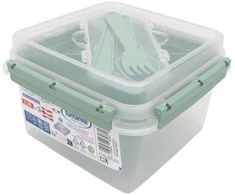 Kvadratinė maisto dėžutė su įrankiais ir vidiniu skyriumi (2,25 l)