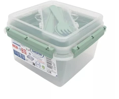 Kvadratinė maisto dėžutė su įrankiais ir vidiniu skyriumi (2,25 l)
