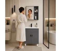 Laisvai pastatoma vonios spintelė su praustuvu ir veidrodžiu, „ModernHome“ baldų komplektas