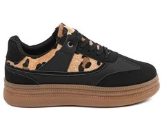 Laisvalaikio batai juodi su leopardo rašto detalėmis moterims