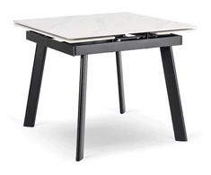 LARES kvadratinis ištraukiamas stalas, 90–150 cm, keramika, baltas marmuras/juodas, modernus