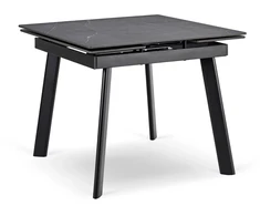 LARES kvadratinis ištraukiamas stalas, 90–150 cm, keramika, juodas marmuras/juodas modernus
