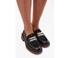 Leather Lacquered Ladies Moccasins With Separate Detail D&amp;A MR52-173 Juodas