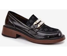 Leather Lacquered Ladies Moccasins With Separate Detail D&amp;A MR52-173 Juodas