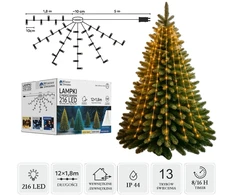 LED girlianda su žiedu, 12 × 1,8 m, 216 LED, šiltai balta