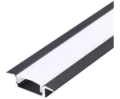 LED įleidžiamas profilis P02, juodas, 2m, su dangteliu ir užbaigimais