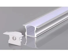 LED juostos įleidžiamas profilis OPTONICA, sidabro sp., 2m, su baltu dangteliu ir užbaigimais