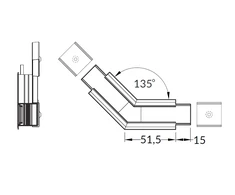 LED juostos profilio LINEA-IN20 135 laipsnių kampinis sujungimas, anoduotas aliuminis