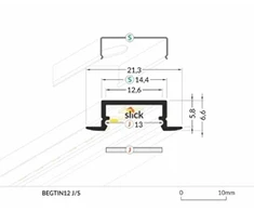 LED juostos profilis BEGTIN12 J/S, juodas, 2m