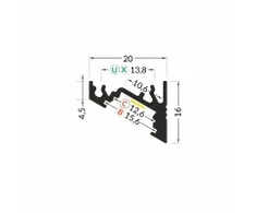 LED juostos profilis CORNER10 BC/UX, neanoduotas aliuminis, 2m