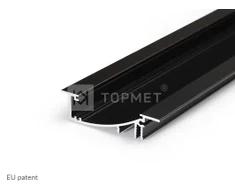 LED juostos profilis FLAT8 H/UX, juodas, 2m