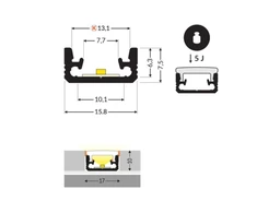 LED juostos profilis FLOOR8 K, anoduotas aliuminis, 2m