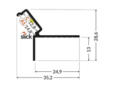 LED juostos profilis GLOW12 DOWN A1C, neanoduotas aliuminis, 2m