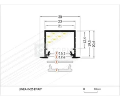 LED juostos profilis LINEA-IN20 EF/U7, neanoduotas aliuminis, 2m