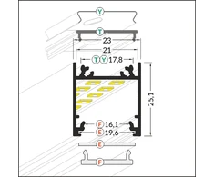 LED juostos profilis LINEA20 EF/TY, neanoduotas aliuminis, 2m