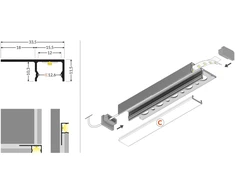 LED juostos profilis UNI-TILE12 PLUS, 180 laipsnių kampo, anoduotas aliuminis, 1m