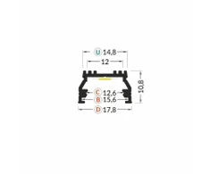 LED juostos profilis UNI12 BCD/U, neanoduotas aliuminis, 2m