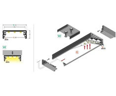 LED juostos profilis WIDE24 G/W, neanoduotas aliuminis, 2m