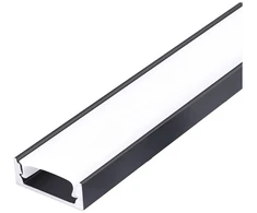 LED paviršinis profilis P01, juodas, 2m, su dangteliu ir užbaigimais
