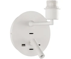LED sieninis šviestuvas STILO, E27, baltas, su 3W 3000K LED skaitymo šviestuvėliu ir USB bei USB C jungtimis, A8202083BSP