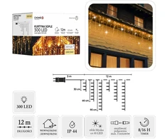 LED varveklių užuolaida, 300 LED, 12 m, šiltai balta su blyksniais