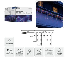 LED varveklių užuolaida, 300 LED, 12 m, spalvota
