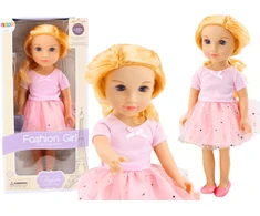 Lean Toys Lėlė su rausva suknele ir ilgais šviesiais plaukais