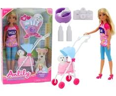 Lean Toys Anlily lėlė su vežimėliu ir šunimi