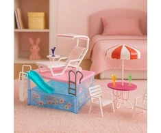 Lean Toys Lėlių rinkinys su baseinu, čiuožykla ir skėčiu