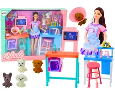 Lean Toys Lėlių veterinarijos priežiūros rinkinys su biuro baldais ir gyvūnais