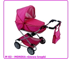 Lėlių vežimėlis MONIKA M03, rožinis su taškais