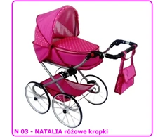 Lėlių vežimėlis NATALIA RETRO N03, rožiniai taškeliai