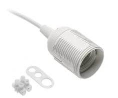 E27 lizdas su laidu ir kubeliu, AC220-240V, maks. 60 W, 2x0,75 mm2,16 cm, baltos spalvos