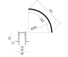 Lenktas magnetinės sistemos IN_LINE bėgelis, baltas, R500mm