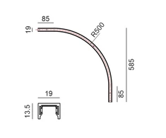 Lenktas paviršinis magnetinės sistemos bėgelis MINI_LINE ARC S HR, 42V, juodas, R500mm