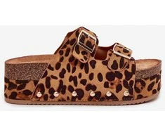 Leopardo rašto moteriškos platforminės basutės su sagtimis