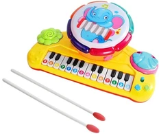 Linksmoji pianino klaviatūra su būgneliu