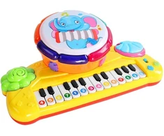 Linksmoji pianino klaviatūra su būgneliu