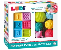 LUDI ankstyvojo ugdymo sensorinis rinkinys – kamuoliukai ir kubeliai, 10+ mėn.