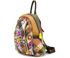 Magic Bags Damski skórzany plecak w kolorową mozaikę i kwiaty stylowy