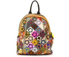 Magic Bags Damski skórzany plecak w kolorową mozaikę i kwiaty stylowy