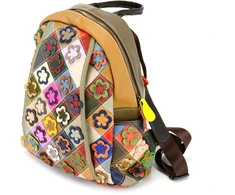 Magic Bags Moteriška odinė kuprinė su spalvinga mozaika ir gėlėmis, stilinga.