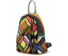 Magic Bags moteriškas kuprinės, natūrali oda, spalvota mozaika, miesto stilius, užtrauktukas.