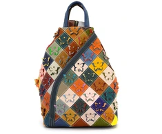 Magic Bags Skórzany pojemny damski torebka-plecak w mozaikę miejski