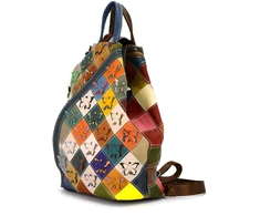 Magic Bags Skórzany pojemny damski torebka-plecak w mozaikę miejski
